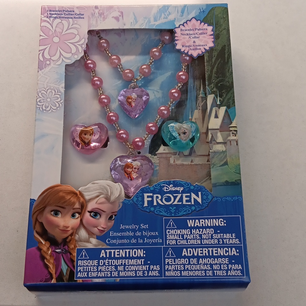 Little Girls Frozen plastic pink Jewelry Set Necklace,bracelet & Rings In Box